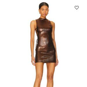Revolve Theresa Lace-Up Dress Bronze Metallic